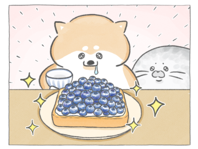 【四コマ漫画】vol.213｜のせすぎた!? 山盛りブルーベリートーストの朝