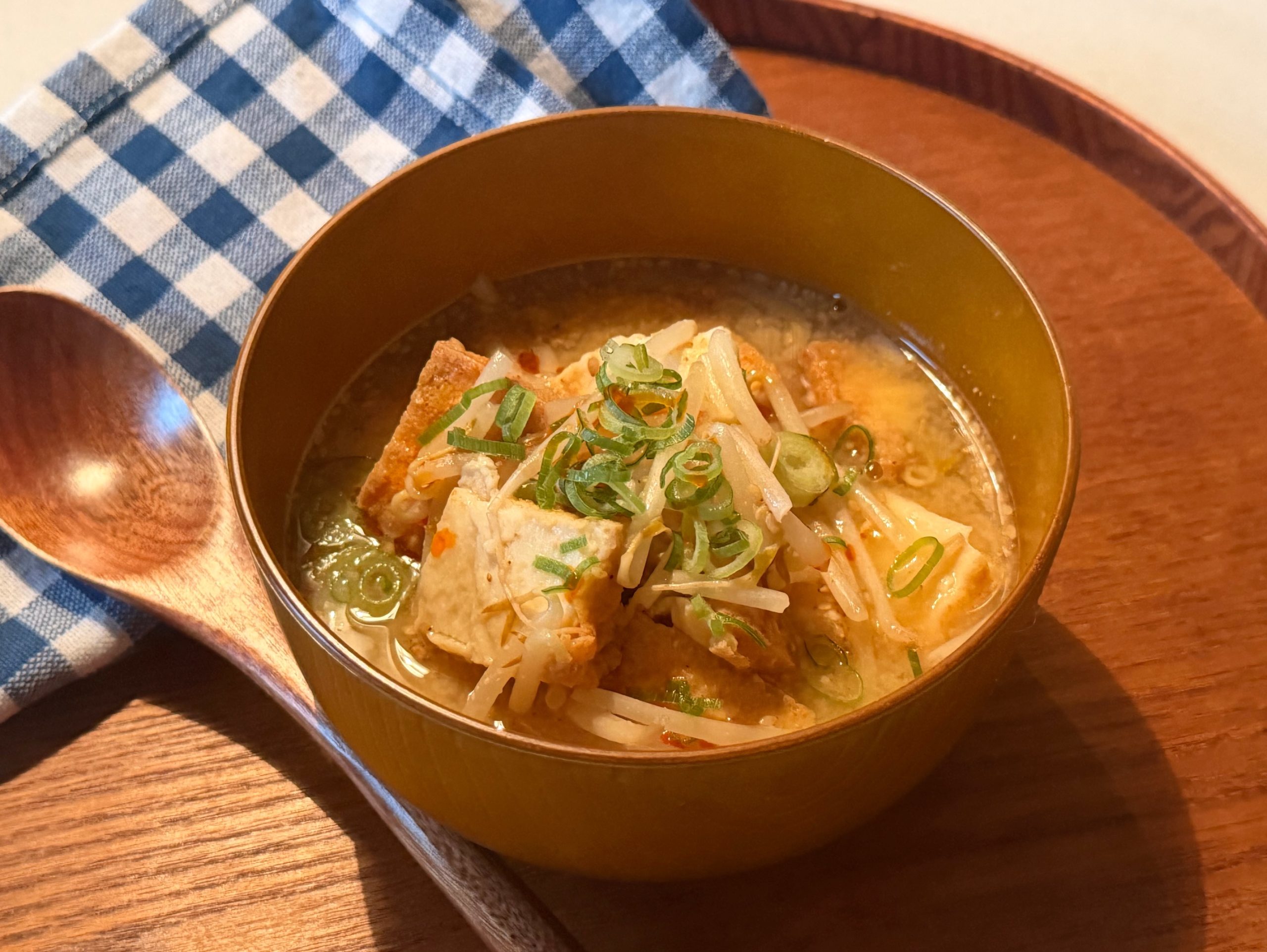 レンジ3分！厚揚げともやしの「ごま味噌スープ」