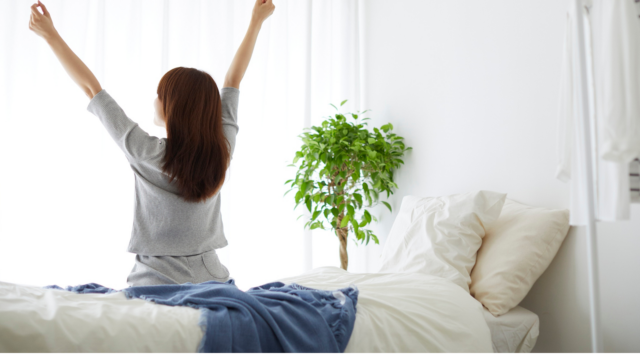 早起きする女性の後姿